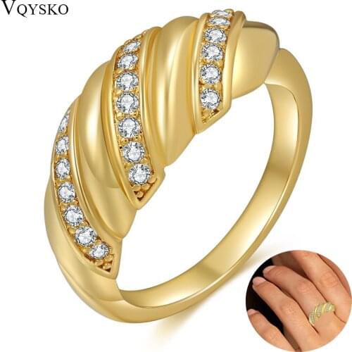Women Horn Rings With Zircons Gold Color Twisted Croissants Threads Geometric Ring forFemme Minimalist Chunky Vintage Jewelry