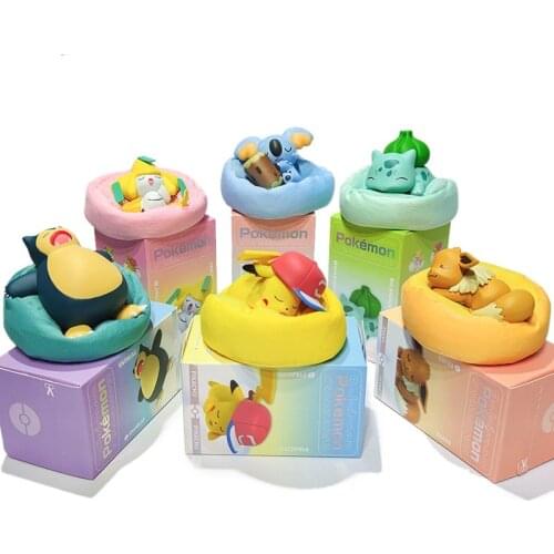 Pokemon Starry Dream Series Genuine Pikachu Jirachi Eevee Komala Snorlax Bulbasaur Anime Figures With Plush Base Model Dolls Toy