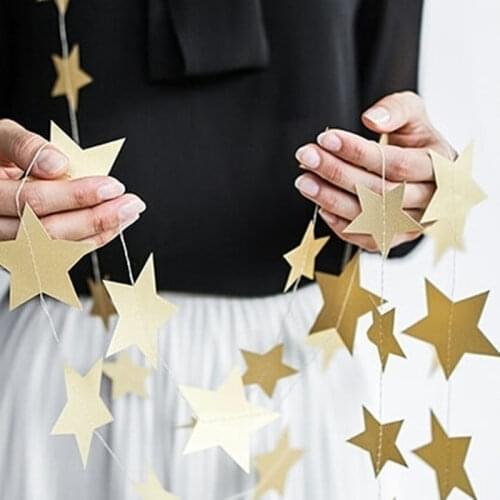 4m Bright Gold Silver Star Party Decoration Paper Garlands Wedding Screen Decor Birthday Party Supplies Girls Bedroom Decoration
