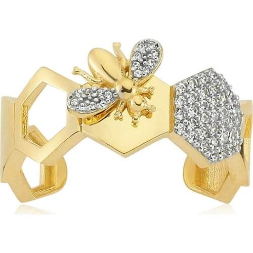 Valori Jewels Bee Honey, Zirconia White Gemstone, Gold Plated, Sterling Silver Ring