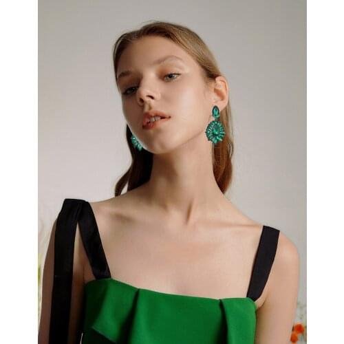 Korean Sweet Vintage Drop Earring Bling Crystal leaves Long Earring brincos pendientes Wholesale Statement Jewelry Bijoux