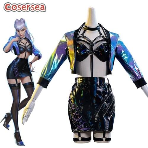 Cosersea LOL KDA ALL OUT Evelynn Cosplay Costume Leg Rings Jacket Socks Bracelets Skirt Fullset