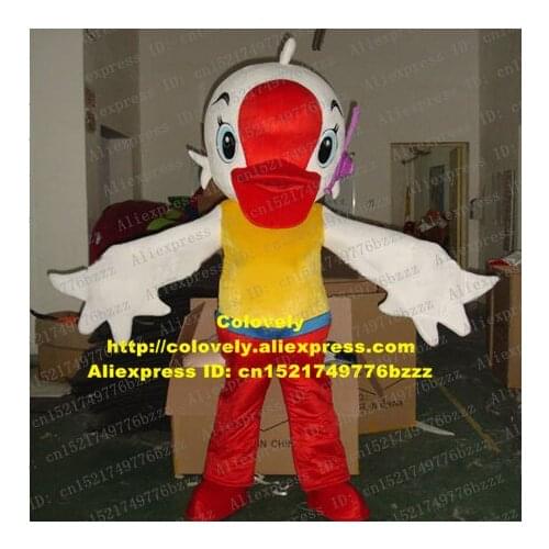 Crazy Red White Goose Geese Swan Cygnus Mascot Costume Adult Size With Big Red Flat Mouth Black Curve Eyebrows No.7854 Free Sh
