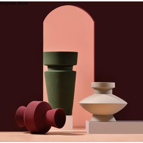 Creative Geometric Frosted Ceramic Vase Dried Flower Flower Arrangement Accessories Living Room Home Decoration Accessories