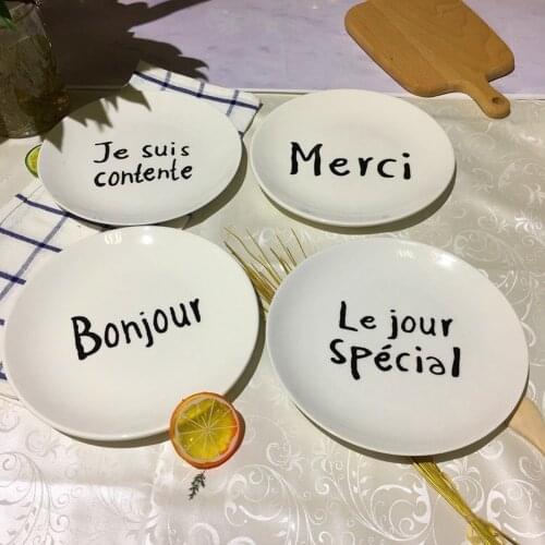 Round Western Procelain Dinner Plate Language Good Morning Bonjour Meici Breakfast Plate Ceramic Dish Creative Plate