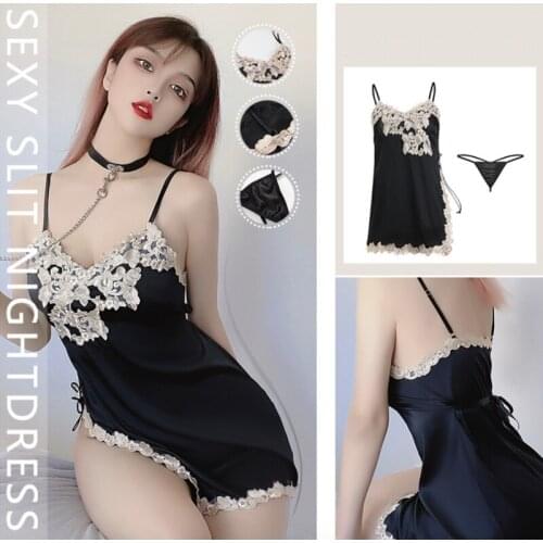 Summer Elegant Lady‘s Lace Sexy Women Skirt Uniforms Sexy Lingerie Underwear Nightdress Deep V Female Pajamas Dress