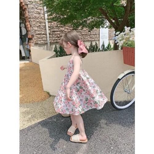Summer Dress for Baby Girl Sleeveless Princess Floral Printed Backless Casual Beach Party Dresses Kids Children Clothing