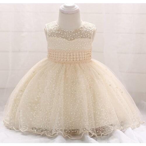 Summer Vestido Infant Beading Baptism Dress Frocks Baby Girl Dress Pageant Voile Princess Dress 1st Birthday Party