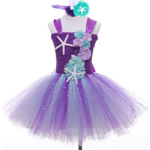 Mermaid Cosplay Tutu Dresses Purple Halloween Clothes for Parties Girls Princess Dress Mermaid Princess Dress Girl for Kids