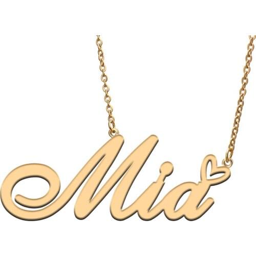 Mia Love Heart Name Necklace Personalized Gold Plated Stainless Steel Collar for Women Girls Friends Birthday Wedding Gift