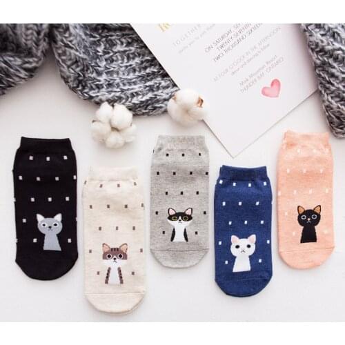 New Cartoon Cat funny Women Socks Cotton kawaii Dot Spring Summer Fashion Pattern Unisex Simple Sock Slippers Short Socks Cute
