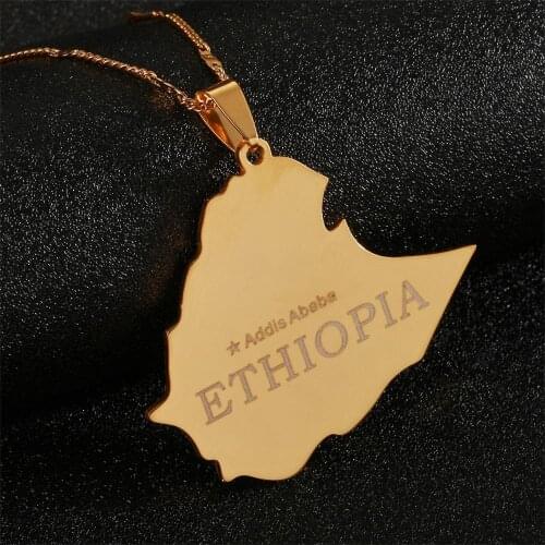Stainless Steel Map of Ethiopian Pendant Necklace Necklace Map Chain Jewelry