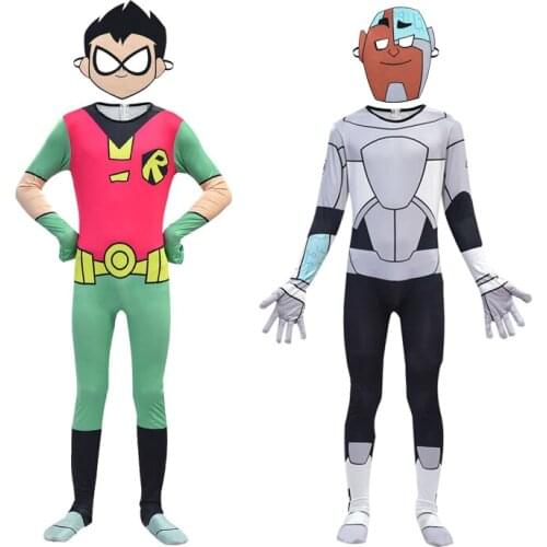 New Teen Titans Go Costume Cosplay Superhero Robin Cyborg Costume Children Full Sets Halloween Costume for Kids