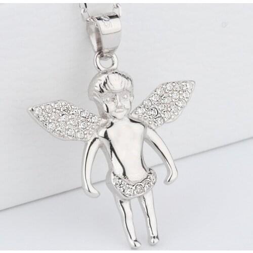 HN12 925 Sterling Silver Little Angel Pendant Necklace 925 Silver Angel Boy Necklace Jewelry