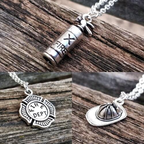 Fire Extinguisher Fire Badge Hard Hat Fire Department Necklace Name Necklace Initial Necklace