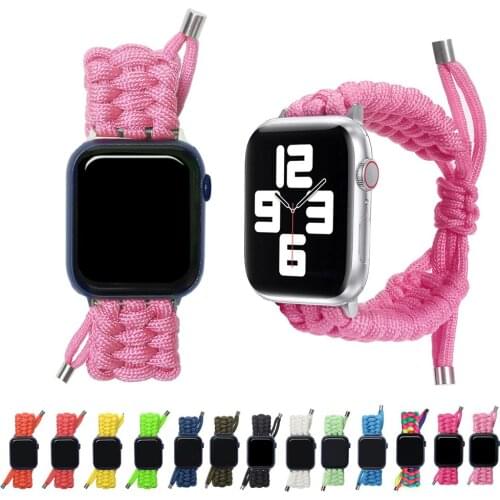 For Apple Watch Umbrella Cord Braided Strap 44mm 40mm 42mm 38mm Smartwatch Bracelet for IWatch 3 4 5 6 Serise Nylon Braided Belt