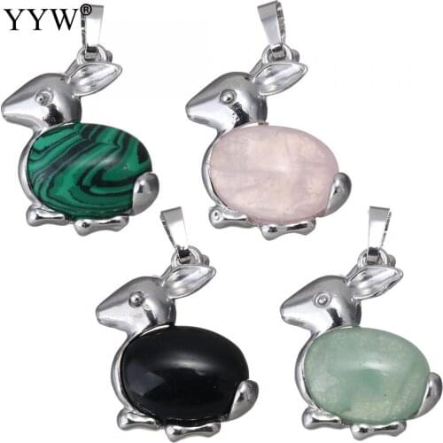 Wholesale Natural Crystal Stone Quartz Pendant Semi precious Lovely rabbit Bead Natural Red Pendant women Necklaces Created