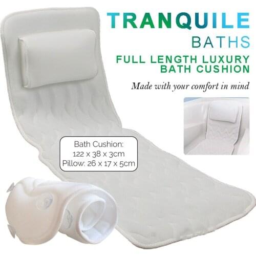 Luxury Bathtub Full Body Cushion Non-slip With 10 Extra Large Suction Cups Neck & Back Support Relaxing Pillow