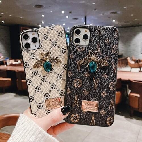 Luxury Brand Flower Hard leather Diamond bee phone case for apple iphone X XR XS MAX 7 8 6 6s plus 7plus 10 11 Pro cover coque