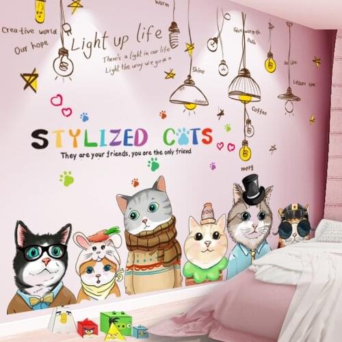 [shijuekongjian] Cartoon Cats Wall Stickers DIY Chandelier Wall Decals for House Kids Rooms Baby Bedroom Nursery Decoration