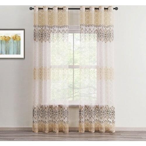 Modern Luxury Floral Sheer Tulle Window Curtains for Living Room Bedroom Elegant Tulle Grey Curtains Fabric Drapes