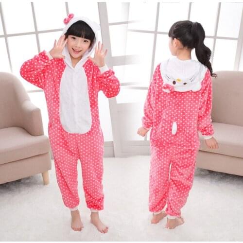 Warm Kids Pajamas Animal Onsies Flannel Childrens Sleepwear Bow Cat pajamas For Girls Boys Nightgown Cosplay