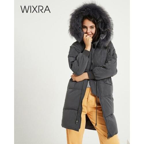 Wixra Winter Long Jackets Womens Thick Warm Big Fur Collar White Duck Down Jacket Female Real Fur Hooded Parkas Down Coats