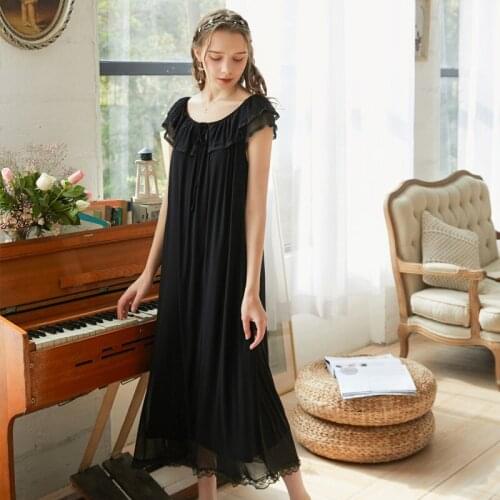 Wasteheart Women Homewear Female Red Black Sexy Sleepwear Nightdress Long Lace O Neck Nightwear Nightgown Sleepwear