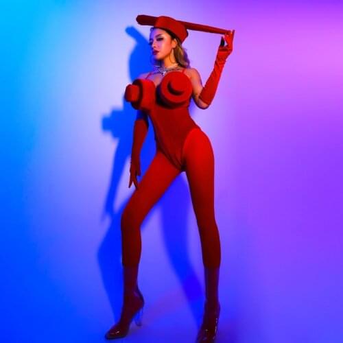 Women Gogo Dance Costumes Rave Clothes Female Nightclub Bar New Year Party Dress Lace Red Outfits Ds Festival Outfits DQS6167