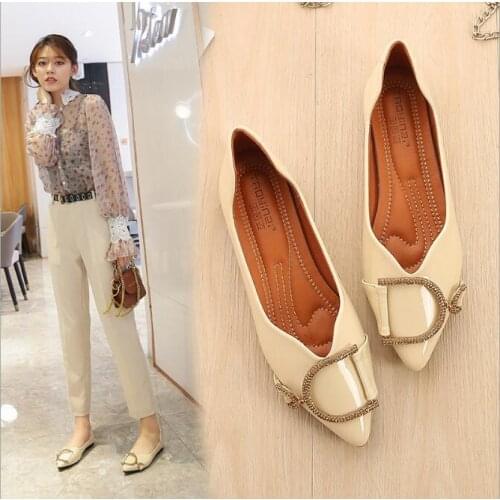 Rhinestone Single Shoes Women Flat 2019 Autumn Square Head Shallow Shoes Women Size 4.5-9.5 Flat Loafers Ladies Shoes