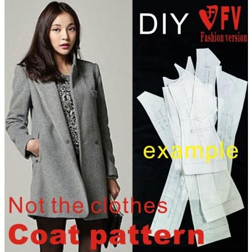 Korean style double-breasted large lapel womens woolen coat pattern sewing drawing 1:1 clothing pattern shop BFY-65