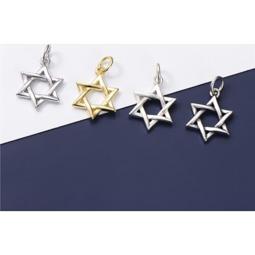 925 Sterling Silver Fahion Hollow Hexagram Charms For Women Men S925 Silver Necklace Star Drop Pendant DIY Jewelry Accessories