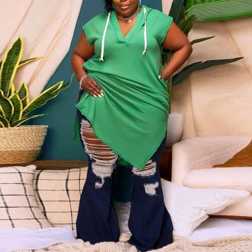 ZJFZML ZZ Women Clothing Dresses Plus Size Green Drawstring Hooded Short Sleeve Backless Split Dress Dropshipping Wholesale