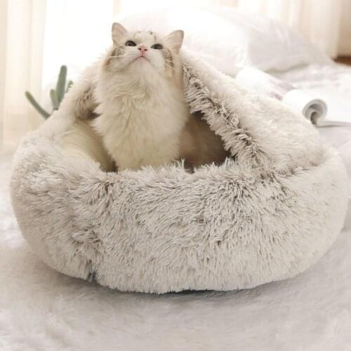 Winter 2 In 1 Cat Bed round warm pet bed House Long Plush Dog Bed Warm Sleeping Bag Sofa Cushion Nest for Small dogs cats Kitten
