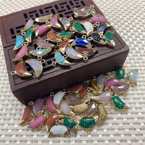 2pcs Wholesale Natural Stone Moon Shaped Exquisite Pendant Turquoise Tiger Eye Stone Suitable for DIY Jewelry Making 17x18 Mm