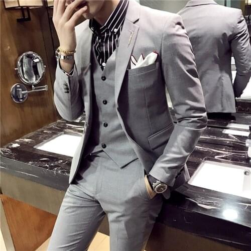 Men Blazers Pants Vest High Grade Brand Fashion Pure Color Mens Slim Formal Business Suit Grooms Best Men Wedding Dress Suits
