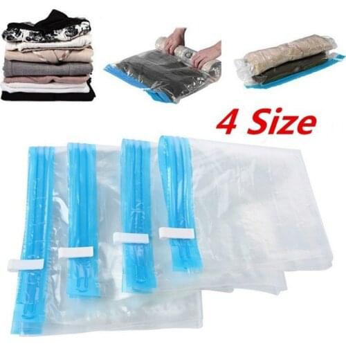 4 Size Portable Organizer Travel Home Hand Rolled Vacuum Compressed Bag Transparent Storage Bags Space Saving Cabinet Organizer