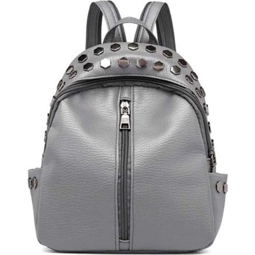 5PCS / LOT Women Rivet Zipper PU Leather Backpacks Student Preppy Fashion Girls Small Backpack Womens Backpack School Bag