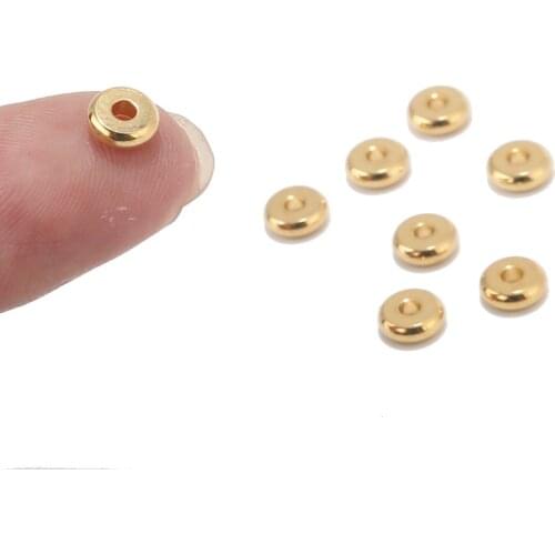 50pcs Stainless Steel Gold tone 6mm Spacers Beads Flat Round Loose Spacers Beads Charm Jewelry findings for making