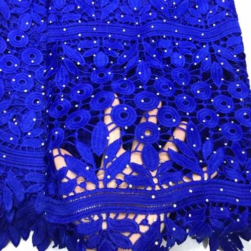 African lace fabric 2020 high quality lace royal blue french african guipure lace cord lace with stones for wedding 5yards