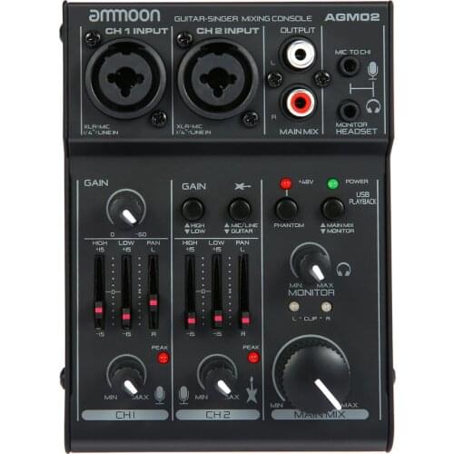 Ammoon AGM04/02 4-Channel Audio Mixer 2-band EQ Built-in 48V Phantom Power Mini Mixing Console Digital USB Powered mixer audio