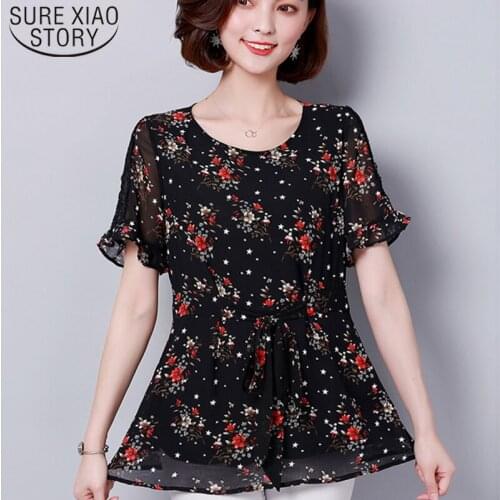 Blusas Mujer De Moda 2021 Plus Size Chiffon Blouse 5XL Clothing Women Print O-neck Ladies Tops Korean Style Women 5017 50