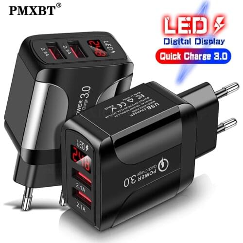 Fast Charging USB Charger 18W EU US UK Plug Charging Adapter For iphone 11 XS XR 8 Samsung Xiaomi Dual USB Port With LED Display