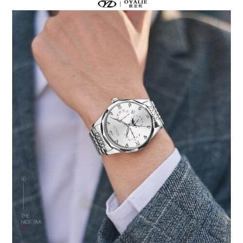 Mens Watches Multifunctional Big Dial Waterproof Automatic Mechanical Watch Steel Watchband