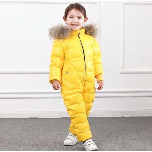 Epacket 2019 infant baby girls and boys snowsuit jacket kids hooded jumpsuit children sparkle winter down rompers fur overalls