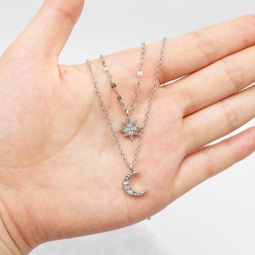 Two Layers Necklace Charm Enamel Necklaces Hallow Butterfly Moon Sun Pendant Jewelry Cute Gifts for Friends Party Accessory New