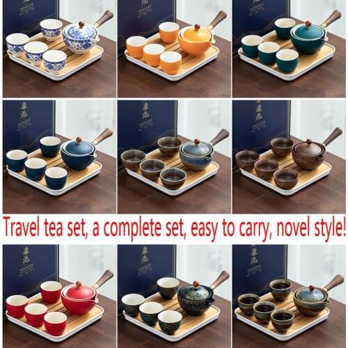 Porcelain Chinese Gongfu Tea Set Portable Teapot Set with 360 Rotation Tea Maker and Infuser Portable All in One Gift Bag