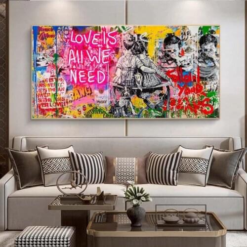 Boy and Girl Graffiti Art Posters and Prints Canvas Paintings on The Wall Abstract Art Pictures for Living Room Decoration
