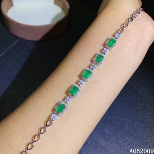 KJJEAXCMY fine jewelry 925 sterling silver inlaid natural emerald bracelet luxury girl new hand bracelet support testing