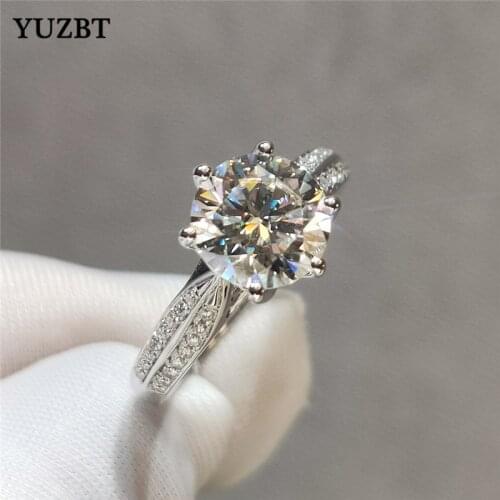 YUZBT Women 925 Silver 2 Carat Excellent Cut Star Queen Gemstone Ring Diamond Test Past D Color Moissanite Rings Wedding Jewelry